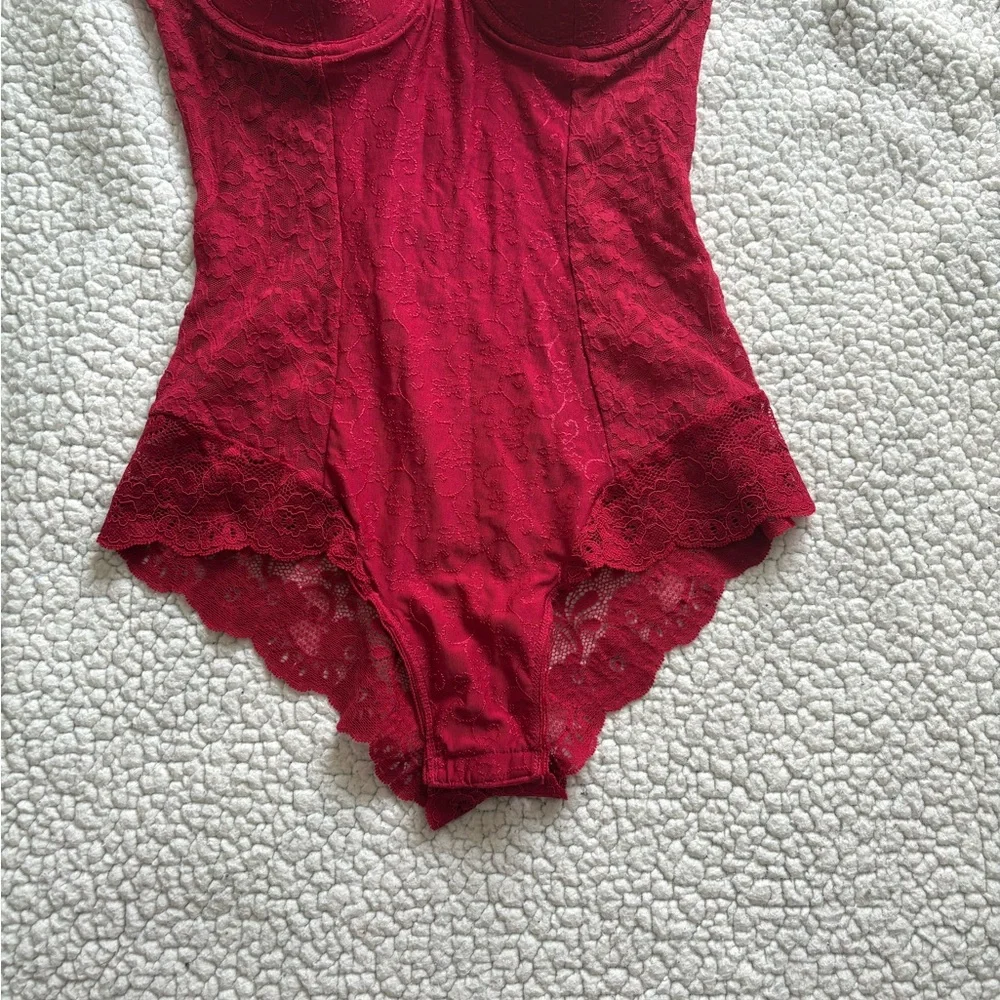 Ariane Deep Red Lace Bustier Bodysuit ❤️ - Picture 7 of 8